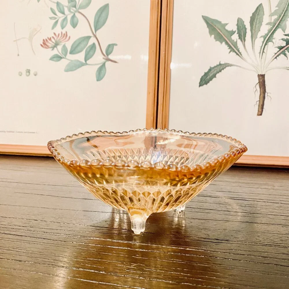 Vintage Jeannette Carnival Glass Marigold Footed Candy Dish 1930s‎ Rare MCM